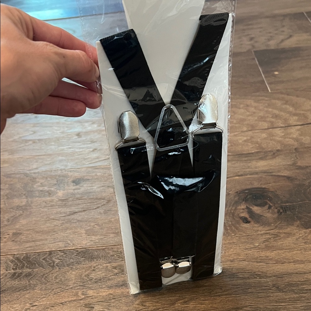 Black Bow Tie and Adjustable Suspenders with Silver Clips